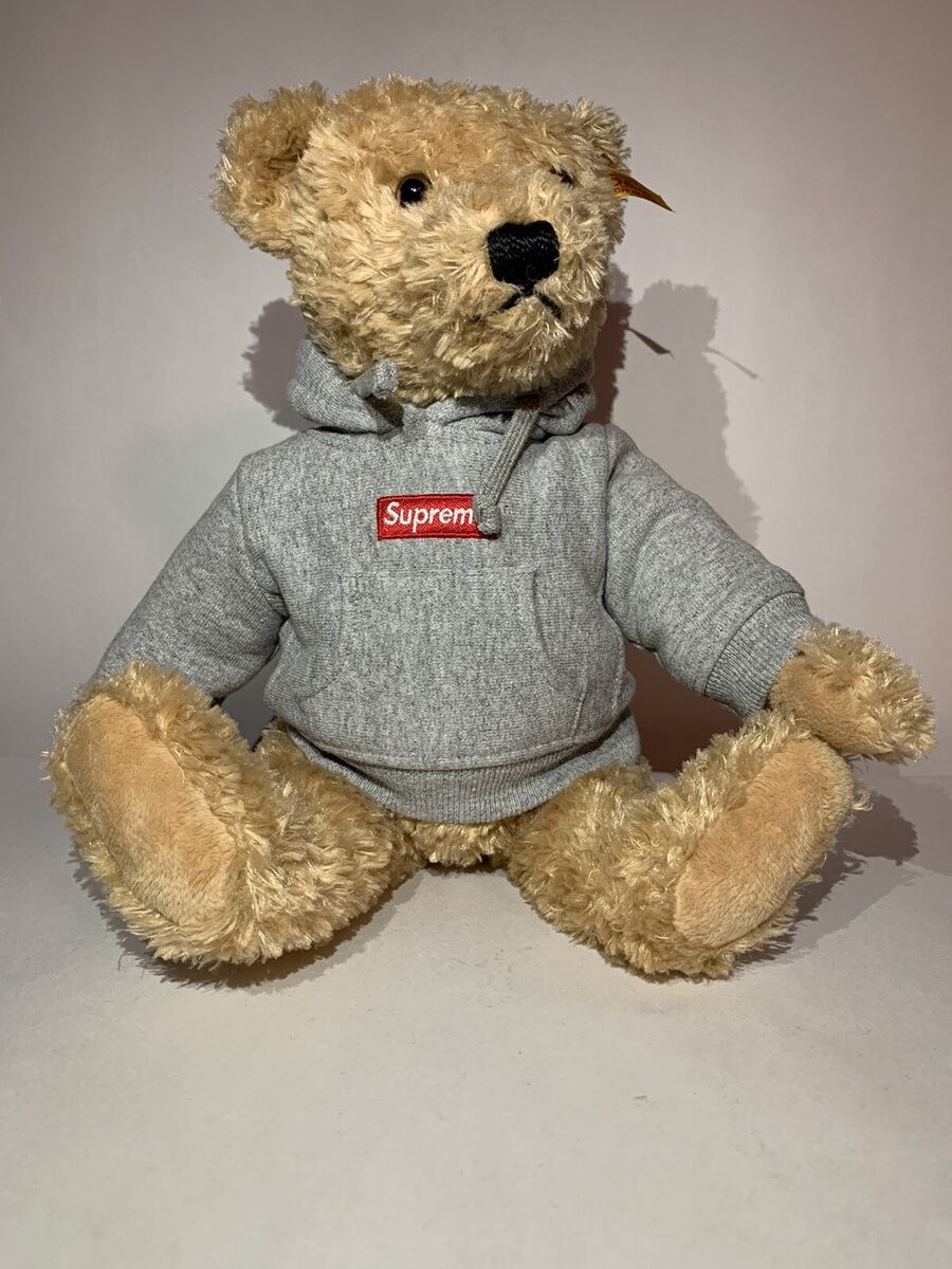Steiff Teddy Bear Stuffed Plush With Gray Hoodie Red Supreme Steiff Teddy Bear Stuffed Plush With Gray Hoodie Red Supreme