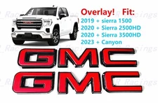 Front Rear GMC Black Red Emblem Overlay 2019-2025 GMC Sierra 1500 2500HD 3500HD