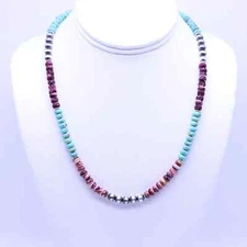 Kingman Arizona Turquoise Purple Spiny Oyster Lions Paw Shell Gemstone Necklace
