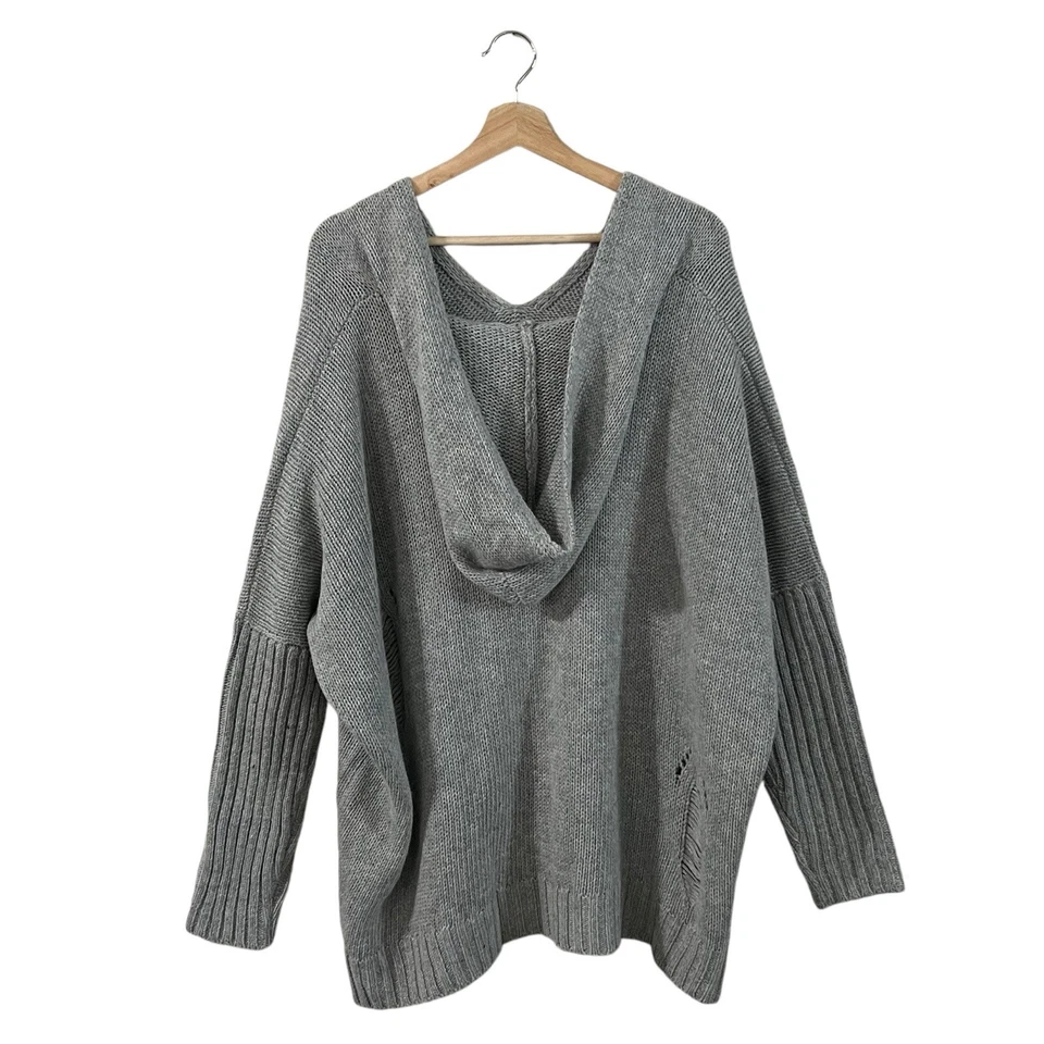 Suéter con Capucha Cecico Talla Pequeña Gran Tamaño Suelto Envejecido Tejido Sudadera con Capucha Gris Foto 3 de 4
