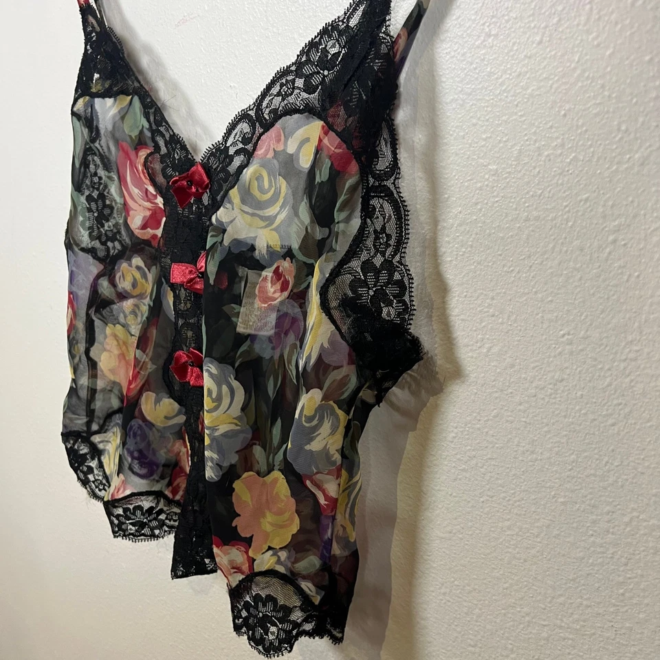 Top Cami Floral Transparente Y2K De Colección Talla S Arcos Caprichosos Recortados Encaje Borde Delicado Foto 4 de 4