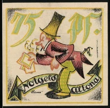 Notgeld Altona, 1921, 75 Pf, Clown mit Zylinder und Stern auf der Vorderseite,  