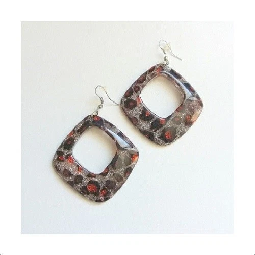 Boucles D'oreilles Pendantes Résine Pailletée - Photo 1/1