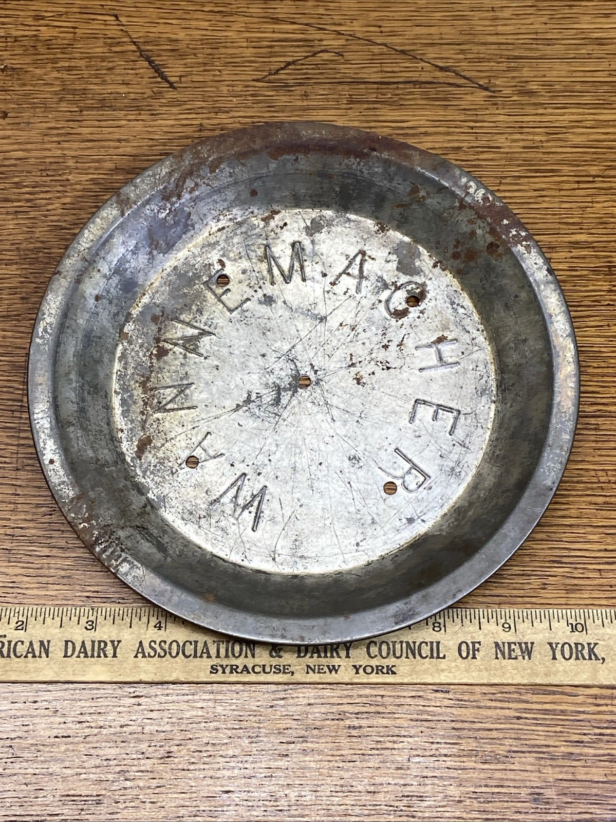 Rare Wannemacher 8.25” Five Hole Pie Tin Plate