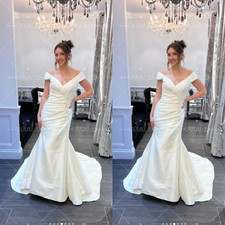 Timeless Mermaid Satin Wedding Dresses Off Shoulder Ruching Simple Bridal Gowns