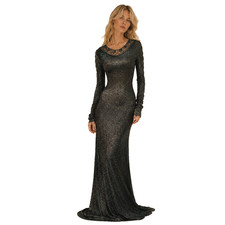Vintage Black Metallic Shimmer Maxi Bodycon Dress Stretch Crochet Size S/M