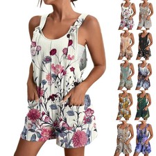 Womens PRINTS Summer Beach Jumpsuit Shorts Rompers Playsuits Dungarees Plus Size