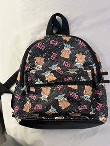 Star Wars Grogu Mini Backpack Black All-Over Print, Adjustable Strap, Pockets