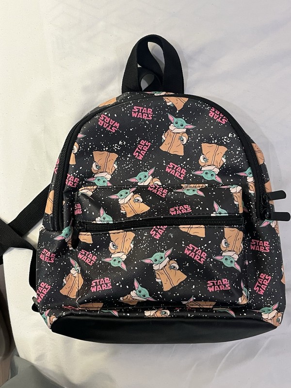 Star Wars Grogu Mini Backpack Black All-Over Print, Adjustable Strap, Pockets