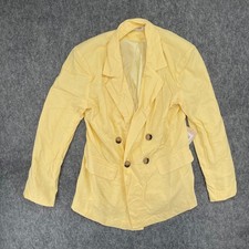 JustFab Blazer Womens Large Double Breasted Linen Blend Flap Pockets Yellow NWT