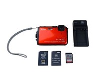 Nikon COOLPIX AW100 Orange Waterproof Digital Camera Charger 2 Batteries Tested