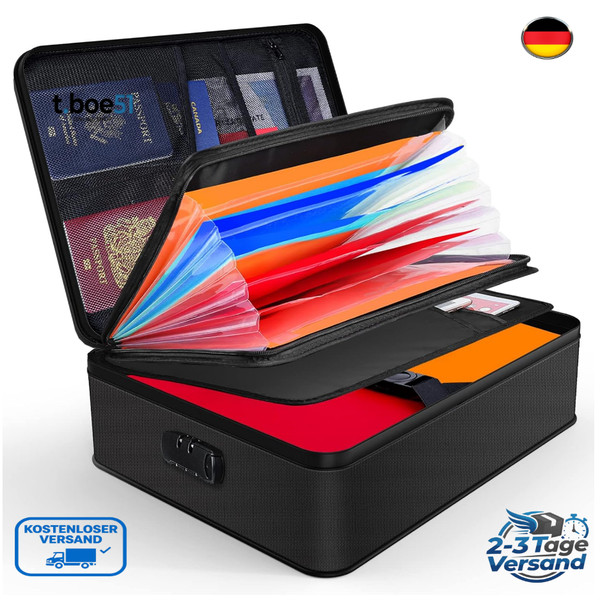 Feuerfeste Dokumentenbox Mit Schloss 7 FäCher 36X26X1 Aktentasche Dokumente-image