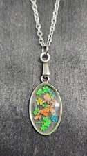 Handmade Resin Necklace - Stainless Steel Chain - Colorful Real Pressed Flowers