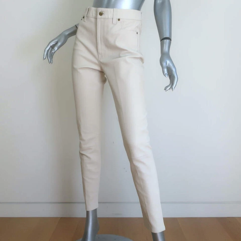 Polo Ralph Lauren Lambskin Leather 5 Pocket Skinny Pants Cream Size 8 - Image 3 of 4
