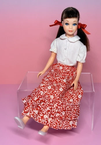 1968 Mattel Barbie Early Japan Skipper Doll Brunette  with Flower Power Outfit