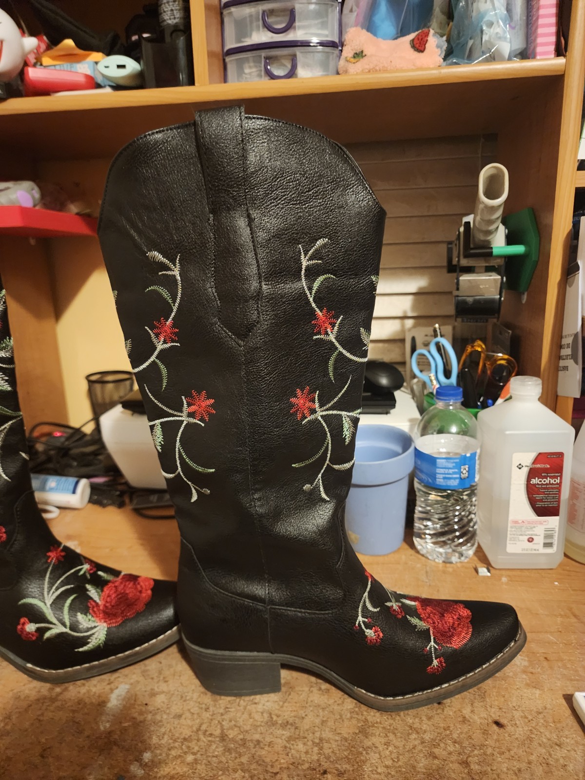 Ladies Rose Embroidered Black  Boots - image 3