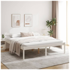 Bed Frame White Solid Pine 180x200cm Super King Platform Slatted Headboard Eco.