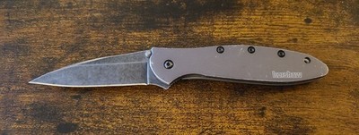 KERSHAW-KEN ONION-LEEK-1660GRYBW-GRAY-BLK.WASHED BLADE-FOLDING-LOCKING KNIFE-(B)