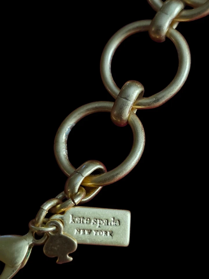 Kate Spade "Blooming Bling" Navy Leather Floral Goldtone Statement Necklace - Image 3 of 3