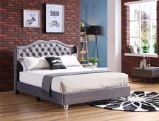 Glory Furniture Joy Velvet Upholstered Queen Bed in Gray