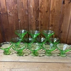 11 Vintage Uranium Glass Green Depression Glass Sherbet Dessert Cups Footed