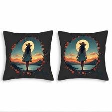 Set of 2 18x18in Throw Pillow Covers Serene Sunset Landscape Design with Floral