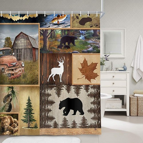 Cabin Bear Wildlife Creek Lodge Fabric Shower Curtain, Modern Rustic, 72"x72" - Picture 12 of 12