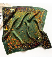 100 Mulberry Silk 20" Square Scarf Women neckerchief Wrap Birds Print Green Gif