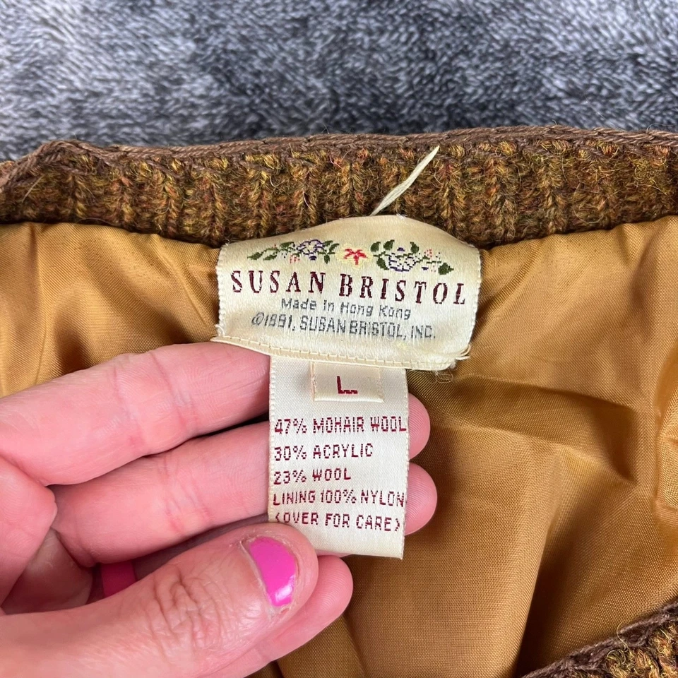 Cárdigan Suéter De Colección Susan Bristol Tejido Lana Mohair Forrado Chevron Colorido L Foto 3 de 4