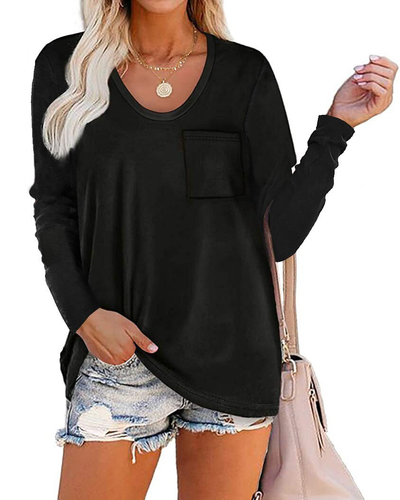 Plus Size Damen lässiges Langarm V-Ausschnitt Shirt Oberteil locker uni Bluse Pullover - Bild 5 von 8