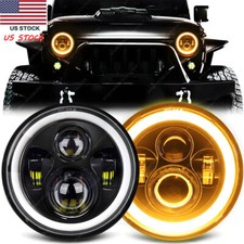 Pair 7 Round Led Headlights Amber Halo Angle Eyes For Jeep Wrangler Jk Lj Tj