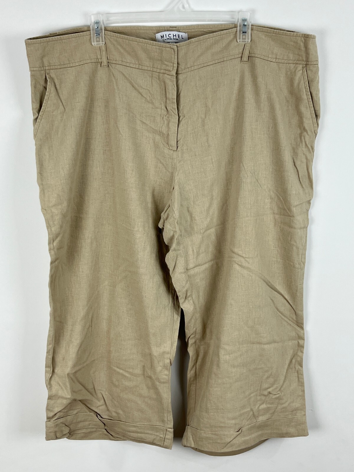 Michel Antoni Cropped Pants Size 20 Beige Wide Leg Slash Pockets Linen Rayon
