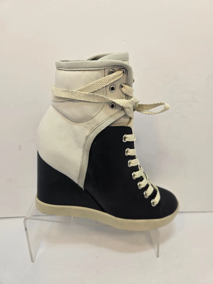 See by Chloe Women's Lace Up Wedge Leather Black White Sneaker Booties 35 /US 5M - Image 3 of 4