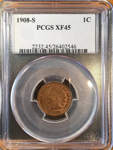 1908-S Indian Cent - PCGS XF 45 - High Quality Scans #2546