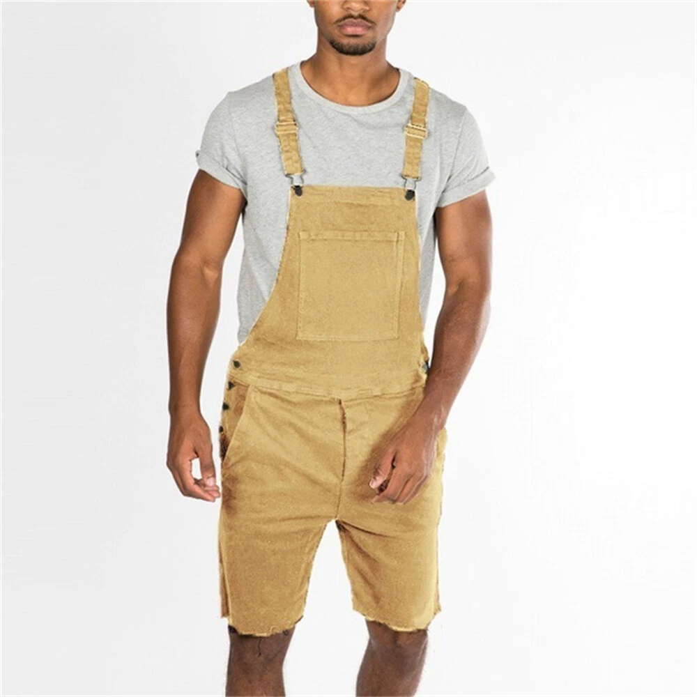 Men s Denim Bib Shorts Overalls Fashion Relaxed Fit Casual Fashion Jean Jumpsuit