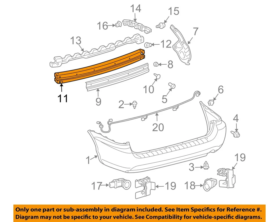 Parachoques trasero refuerzo interior OEM 04 05 06 07 08 09 10 Toyota Sienna Foto 3 de 4