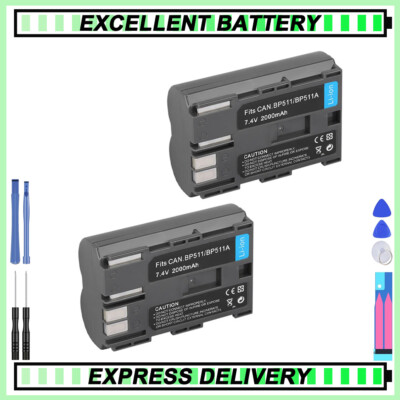 2x Battery for Canon BP-511a BP-511 EOS 10D 20D 30D 40D 50D 5D D30 D60 300D