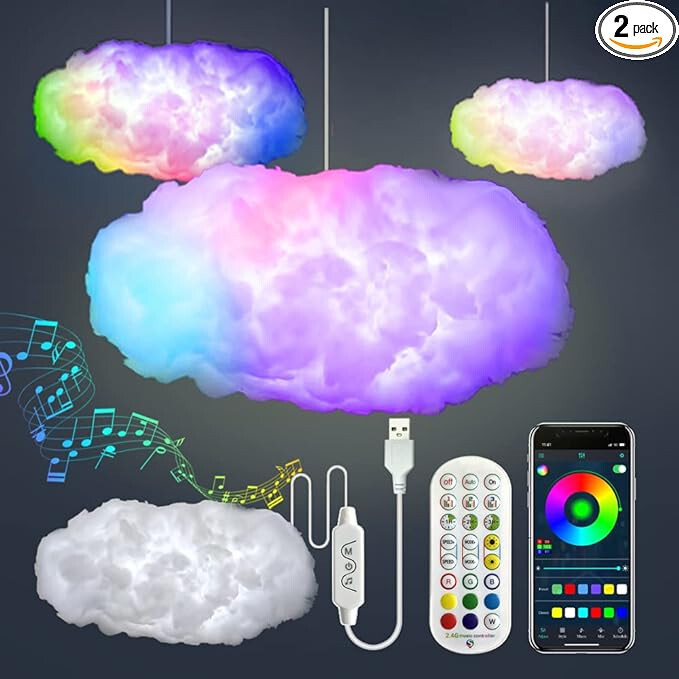 3D Big Cloud lightning Light Kit Music Sync Warm White Multicolor lightning Chan-image
