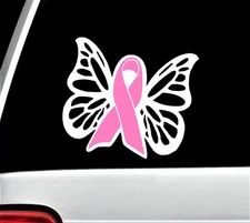 Breast Cancer Awareness Butterfly Pink Ribbon Decal Sticker