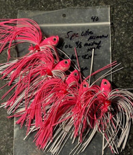 1 oz. Ultra Minnow powder coated Sil. eye HOT Pink& wh. set of 5 rubber skirted