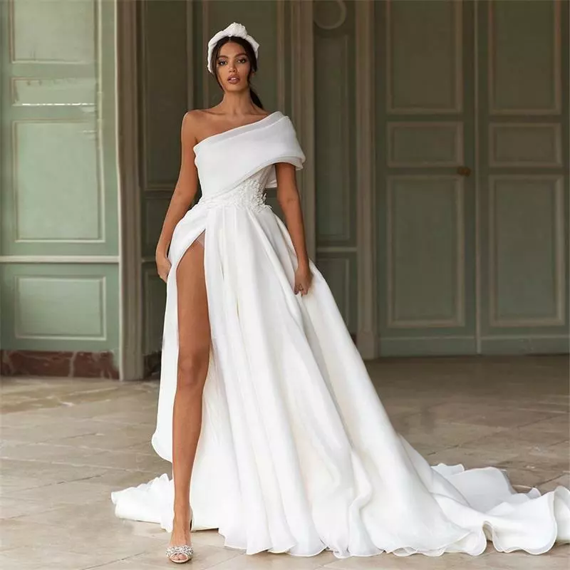 Sexy Beach Wedding Dress High split Big Bow Appliqued Bridal Gown Custom 4  6 8++