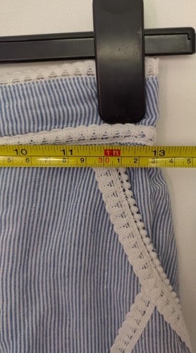 RIVER ISLAND UK8 Blue White Stripe Skirt Cotton Lace Trim Tie Waist Pom Pom - Picture 9 of 9