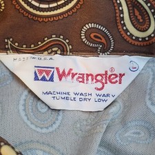Vintage 80s Wrangler Shirt Mens L Brown Paisley Button Up Long Sleeve Polyester