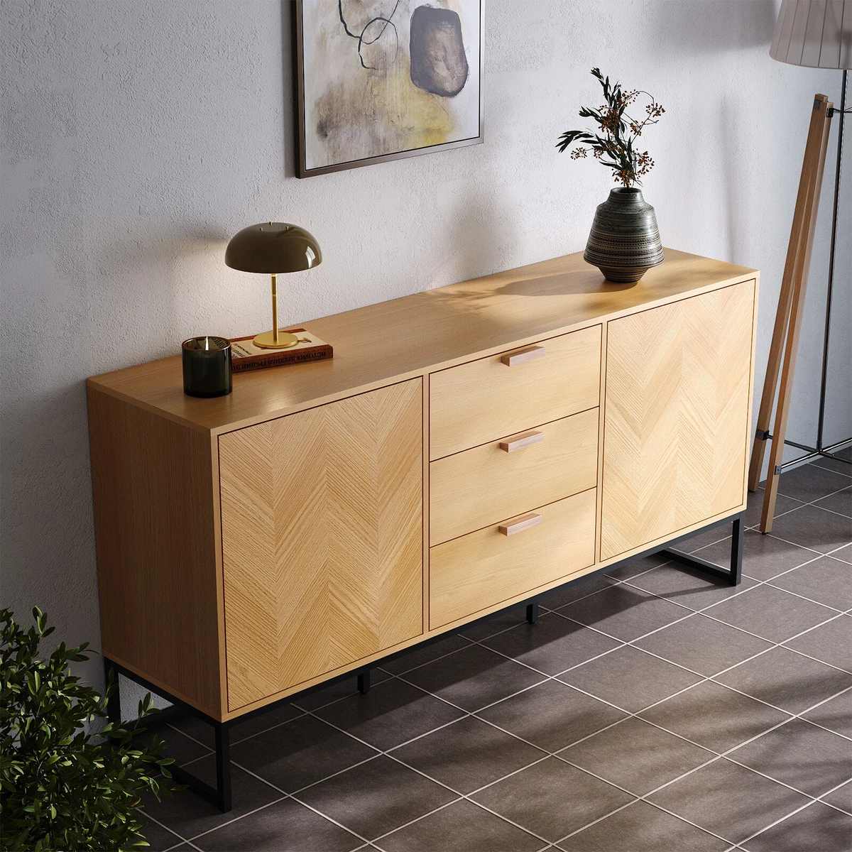 160cm Wooden Cabinet Cupboard Sideboard with 2 Shelves Side Storage Console Unit