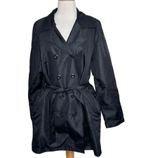 Blair black lightweight double breasted belted trench raincoat womens size L NEW