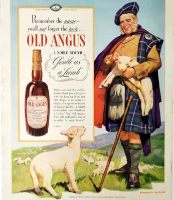 Old Angus Blended Scotch Whiskey 1938 Vintage Ad Magazine Print Sheep Lamb Kilt