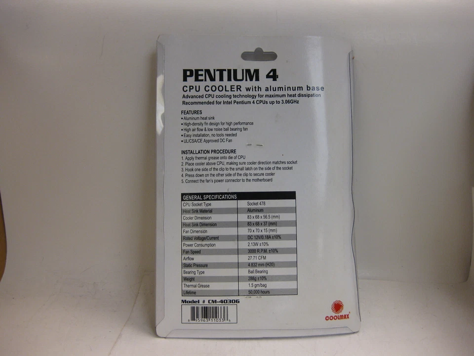 Vintage CoolMax Socket 478 CPU Cooler Fan - CPU Cooler with Heatsink & 3-Pin Fan - Image 2 of 4