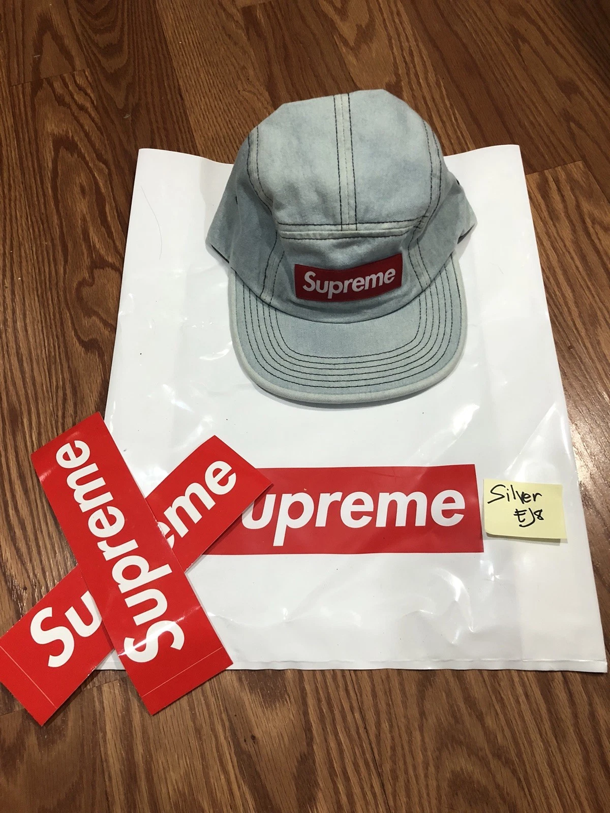 Casquette de camp chino sergé lavée denim Supreme 2017 SS17 chapeau jean boîte logo NEUVE