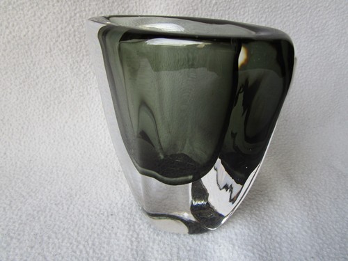 Orrefors Design Blockglas Vase signiert graugrün klarer Überfang 12,5x11x5 1000g - Bild 3 von 11