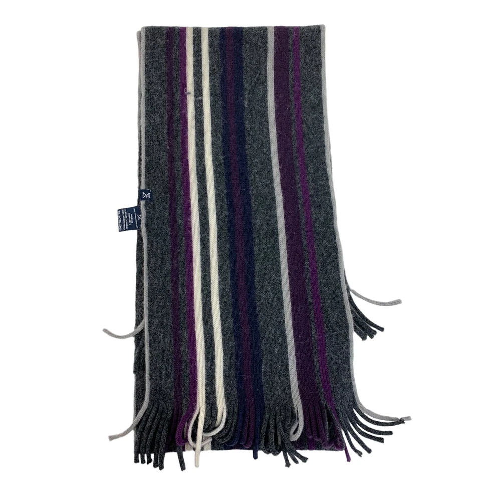 Crew Clothing Striped 100% Merino Wool Multicoloured Grey Purple Mens Scarf Used - Image 3 of 4